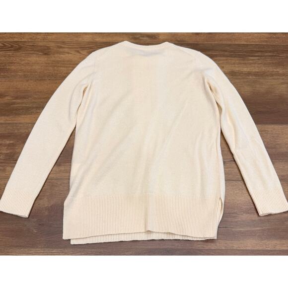 Tory Burch EMILY Cashmere Sweater Gold Logo Pearl Button Front Ivory White XS - Picture 8 of 12